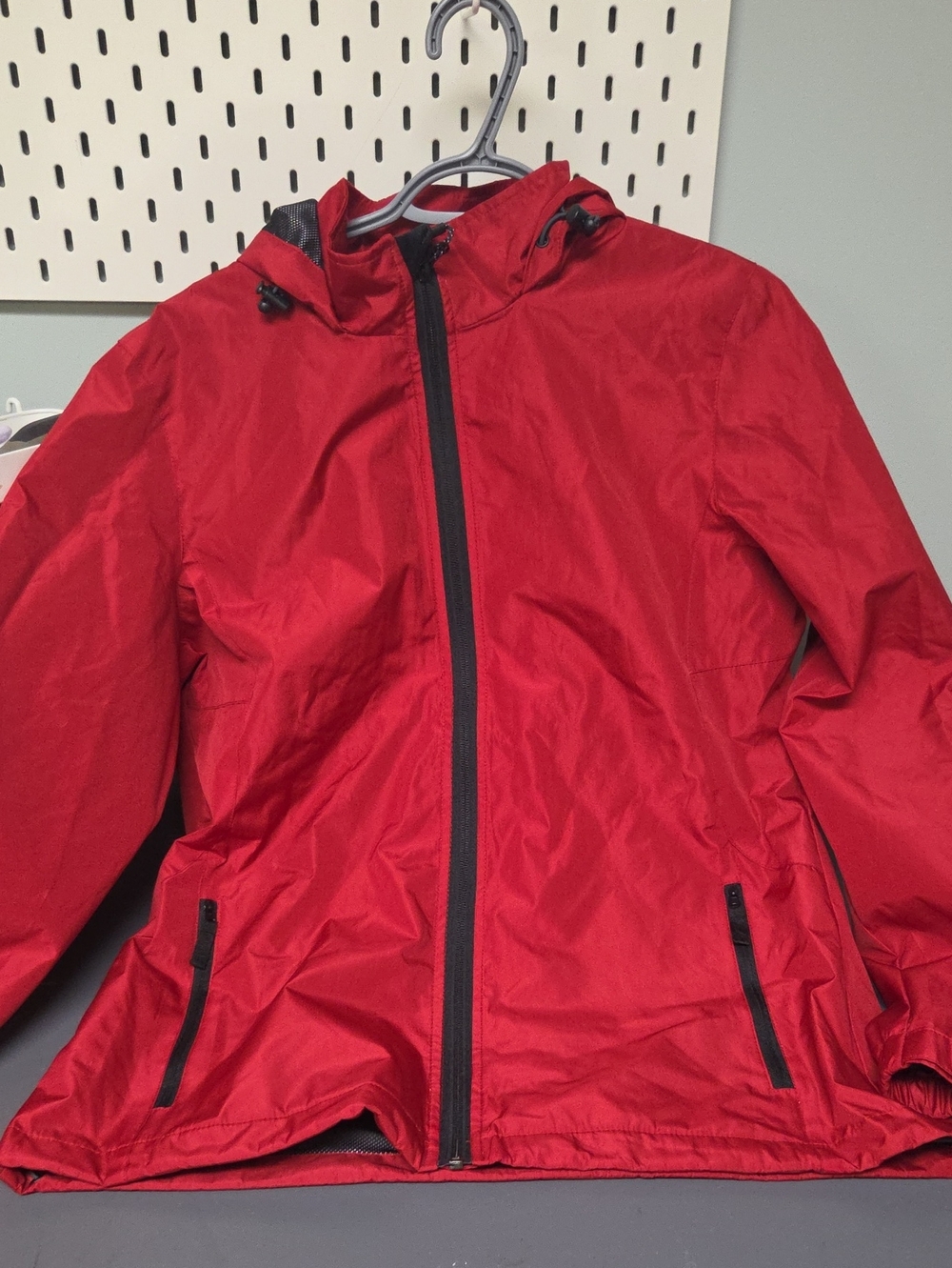 Ladies Red Hooded Windbreaker Jacket